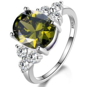 925 Silver Ring  Oval Olive Zircon Ring